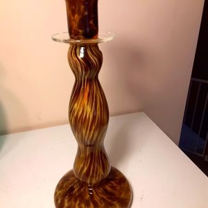 Brown and gold art glass candlestick